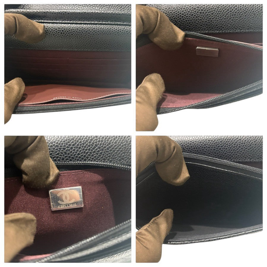 CHANEL シャネル キャビアスキン マトラッセ ブラック シルバー金具 カーフ AP0250 ショルダーバッグ ウォレットチェーン レディース AB