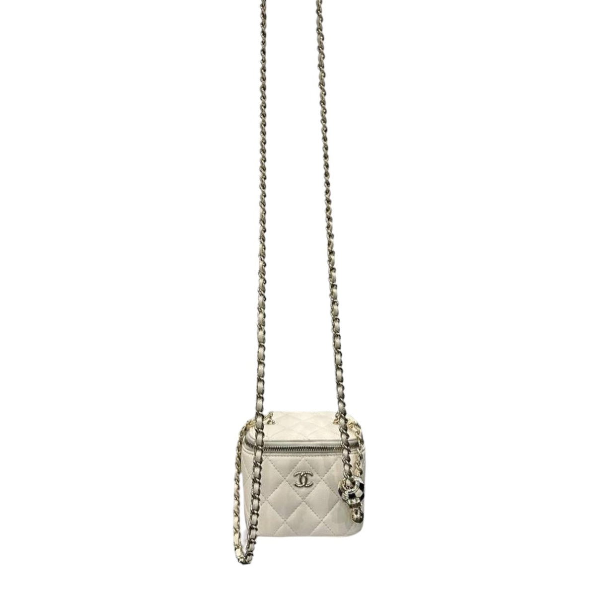 CHANEL シャネル マトラッセ スモールバニティ ホワイト ゴールド金具 レザー ショルダーバッグ チェーンバッグ レディース AB