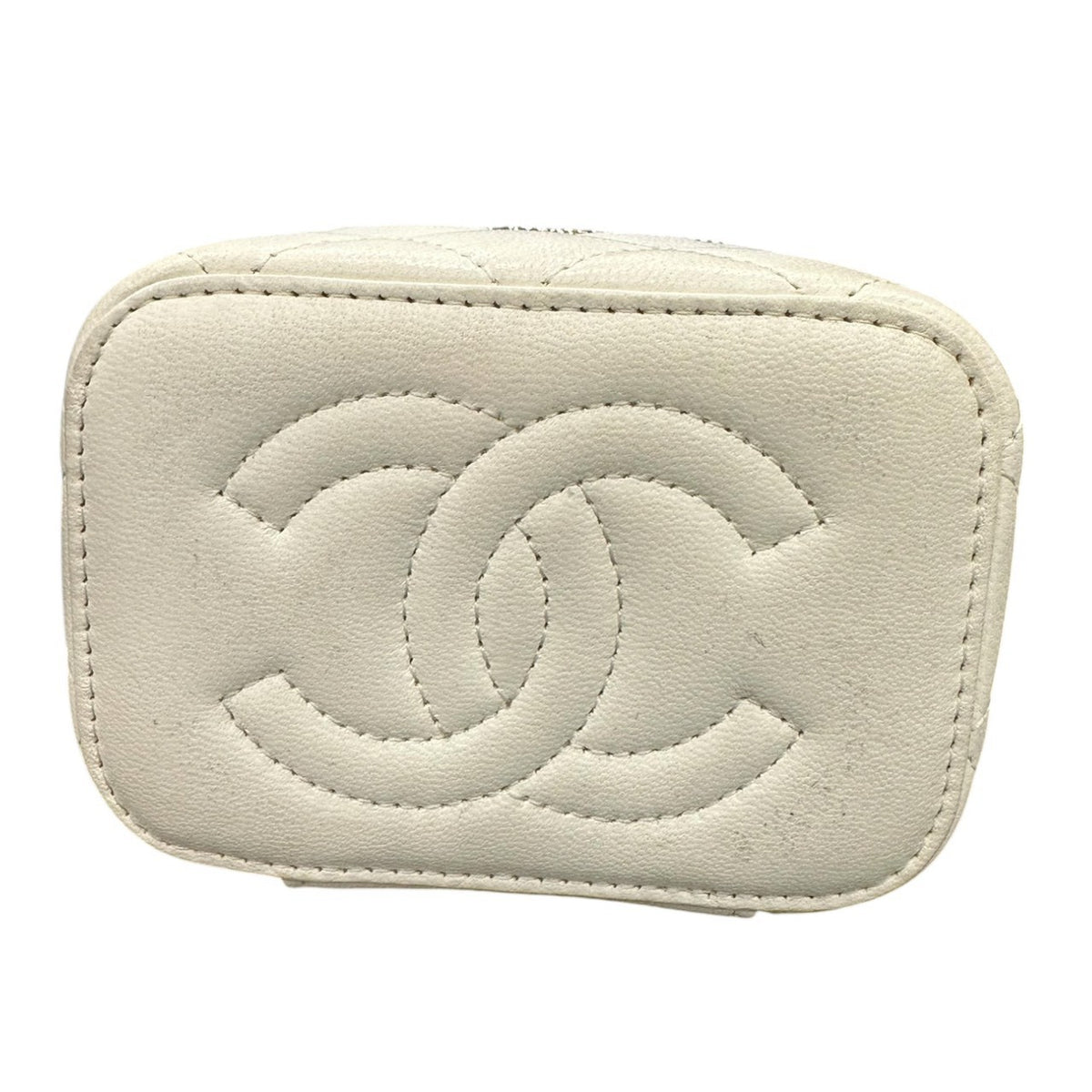 CHANEL シャネル マトラッセ スモールバニティ ホワイト ゴールド金具 レザー ショルダーバッグ チェーンバッグ レディース AB