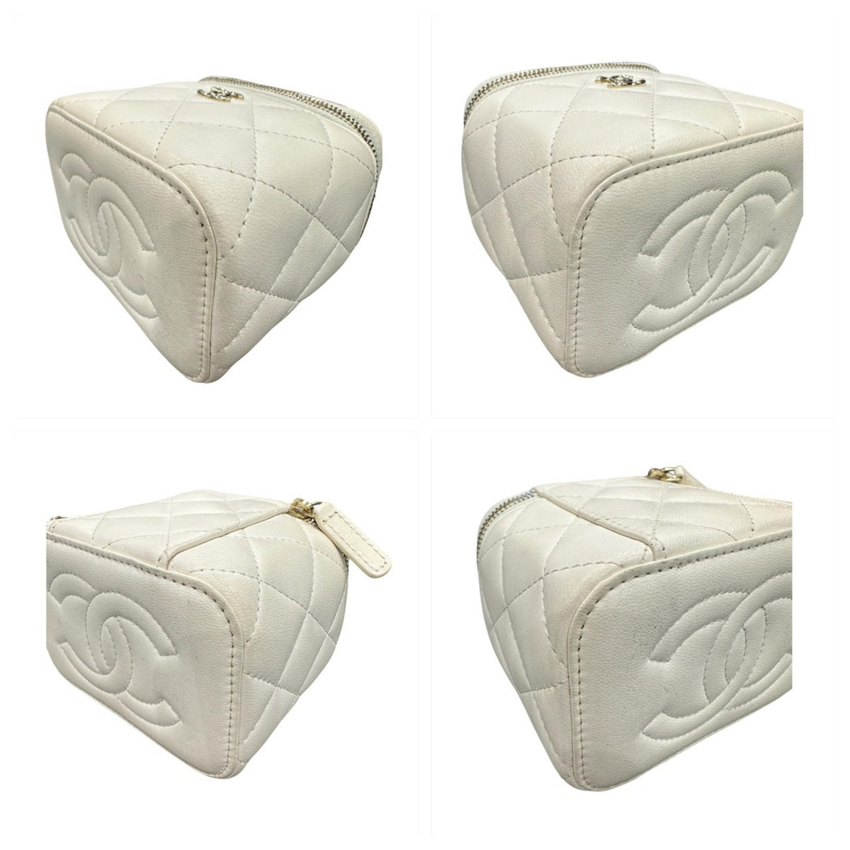 CHANEL シャネル マトラッセ スモールバニティ ホワイト ゴールド金具 レザー ショルダーバッグ チェーンバッグ レディース AB
