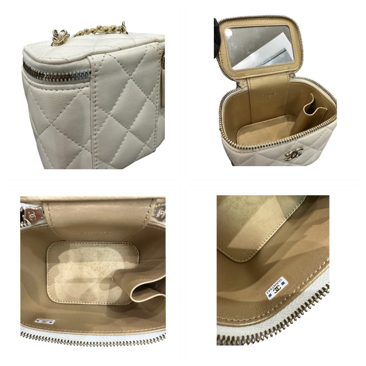 CHANEL シャネル マトラッセ スモールバニティ ホワイト ゴールド金具 レザー ショルダーバッグ チェーンバッグ レディース AB