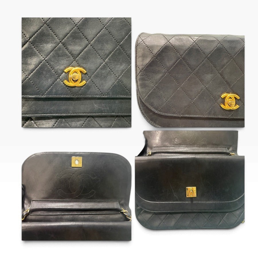 CHANEL シャネル マトラッセ ラムスキン ブラック ゴールド金具 レザー ショルダーバッグ レディース B