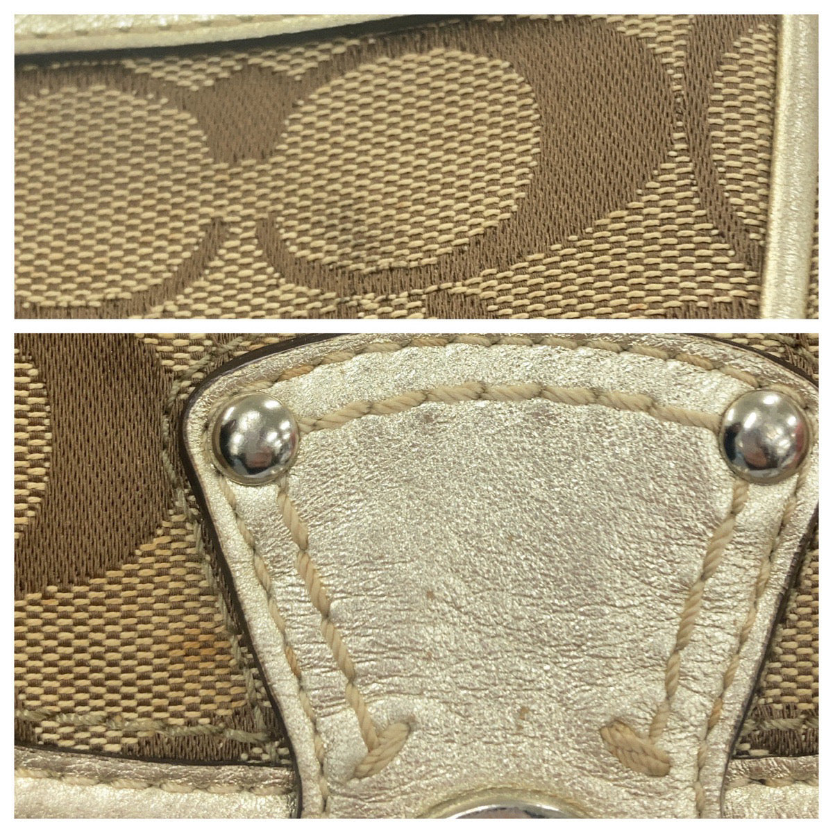 12715
COACH コーチ シグネチャー スカーフ付き ベージュ シルバー金具 キャンバス / レザー ショルダーバッグ ポシェット 斜め掛け可能  レディース