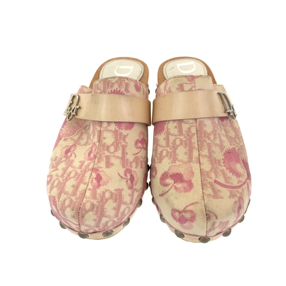 112773
 Dior Trotter Oblique Size 27 16.5cm Pink White Canvas/PVC Sandals Slippers Kids