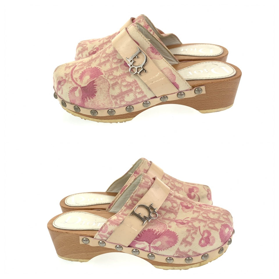 112773
 Dior Trotter Oblique Size 27 16.5cm Pink White Canvas/PVC Sandals Slippers Kids