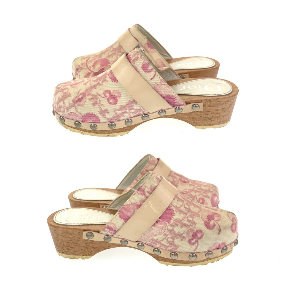 112773
 Dior Trotter Oblique Size 27 16.5cm Pink White Canvas/PVC Sandals Slippers Kids