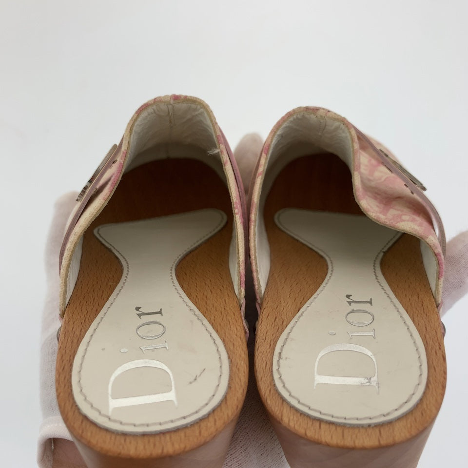 112773
 Dior Trotter Oblique Size 27 16.5cm Pink White Canvas/PVC Sandals Slippers Kids