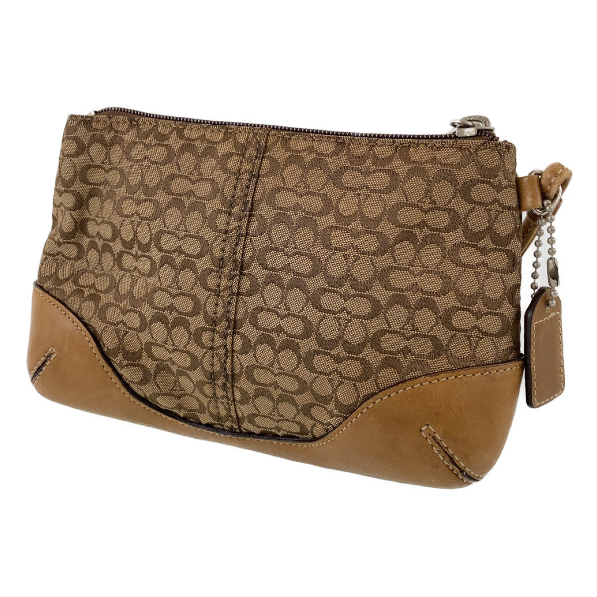 COACH コーチ シグネチャー ブラウン レザー / キャンバス ポーチバッグ 化粧ポーチ 小物入れ  レディース