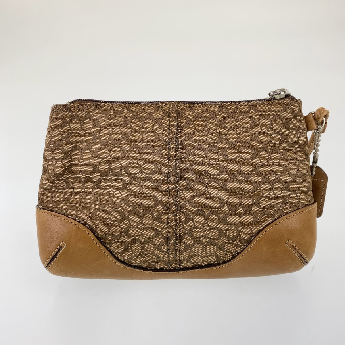 COACH コーチ シグネチャー ブラウン レザー / キャンバス ポーチバッグ 化粧ポーチ 小物入れ  レディース