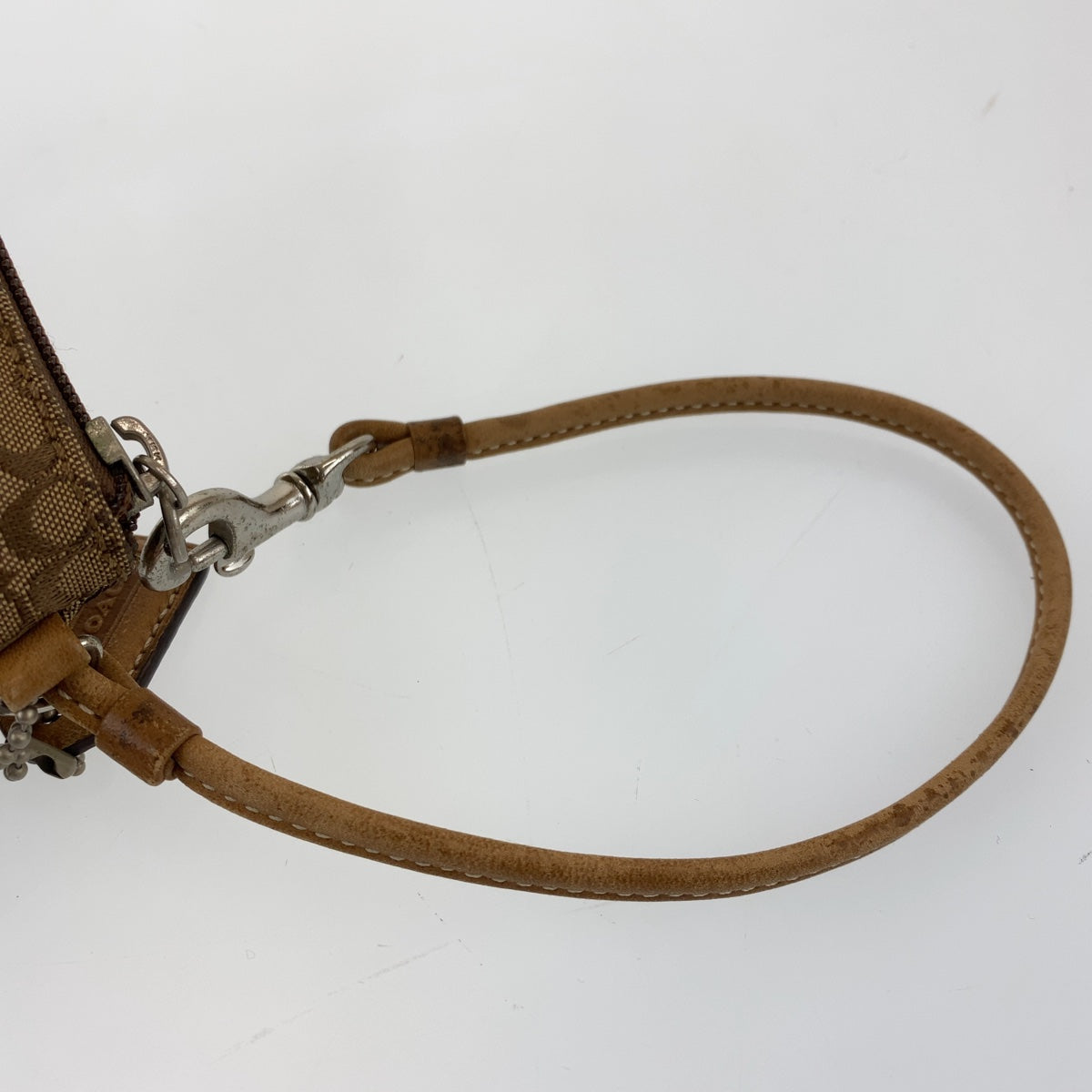 COACH コーチ シグネチャー ブラウン レザー / キャンバス ポーチバッグ 化粧ポーチ 小物入れ  レディース