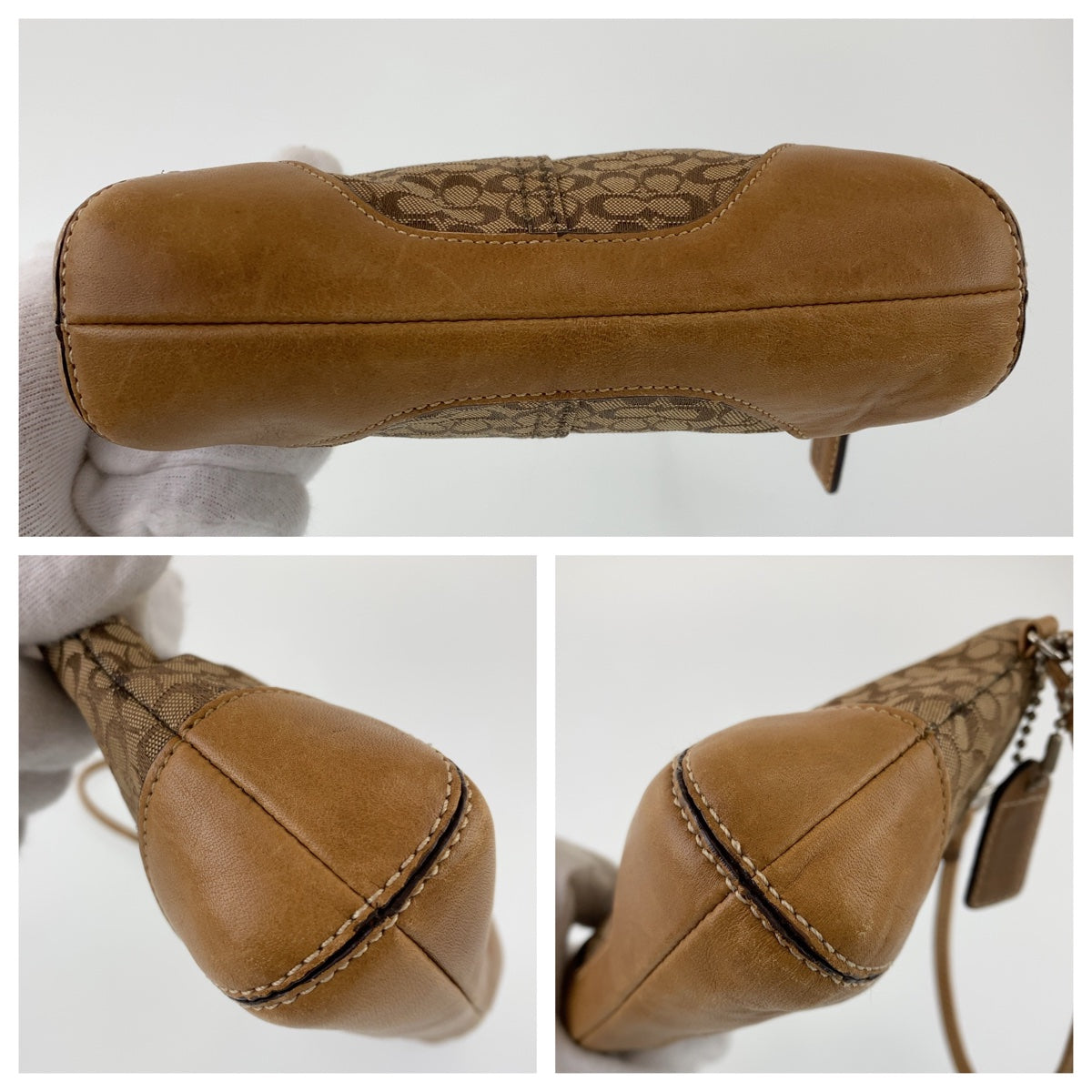 COACH コーチ シグネチャー ブラウン レザー / キャンバス ポーチバッグ 化粧ポーチ 小物入れ  レディース