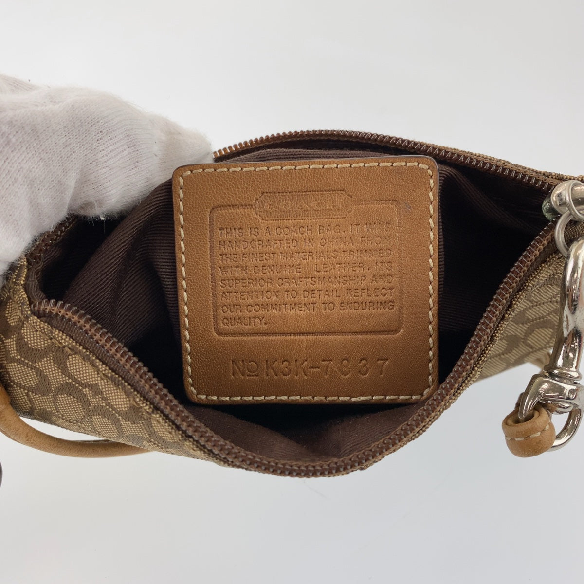 COACH コーチ シグネチャー ブラウン レザー / キャンバス ポーチバッグ 化粧ポーチ 小物入れ  レディース