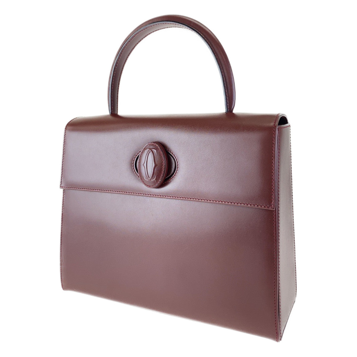 H-0017
CARTIER カルティエ マストライン ボルドー ワインレッド レザー ハンドバッグ トートバッグ  レディース