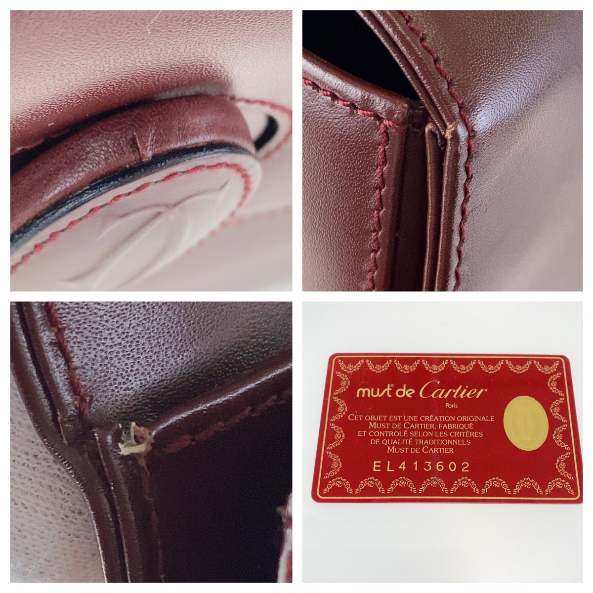 H-0017
CARTIER カルティエ マストライン ボルドー ワインレッド レザー ハンドバッグ トートバッグ  レディース