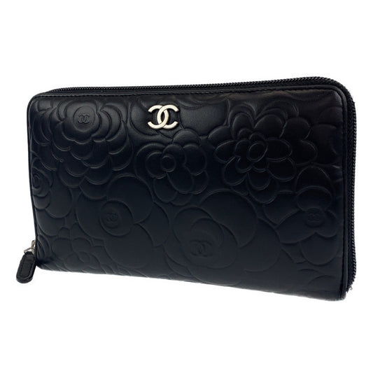 B-077
CHANEL シャネル カメリアライン ココマーク ブラック ゴールド ラムスキン 長財布 札入れ  レディース
