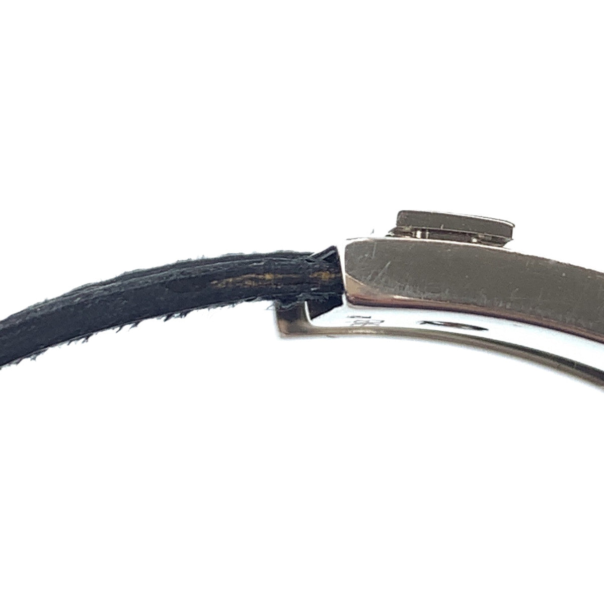 B-095
HERMES エルメス プスプス ブラック 黒 シルバー金具 レザー / メタル バングル ブレスレット □B刻印  レディース