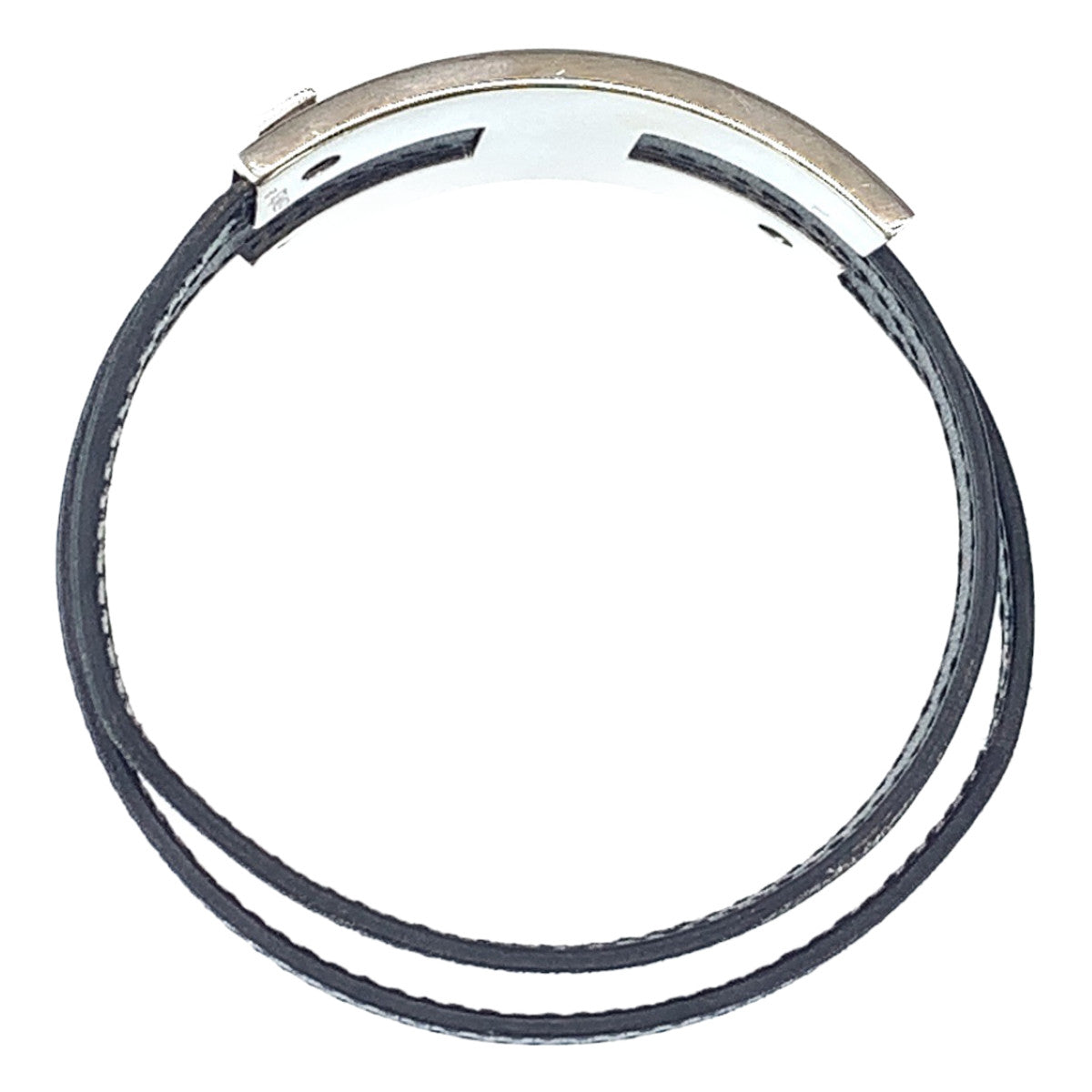 B-095
HERMES エルメス プスプス ブラック 黒 シルバー金具 レザー / メタル バングル ブレスレット □B刻印  レディース