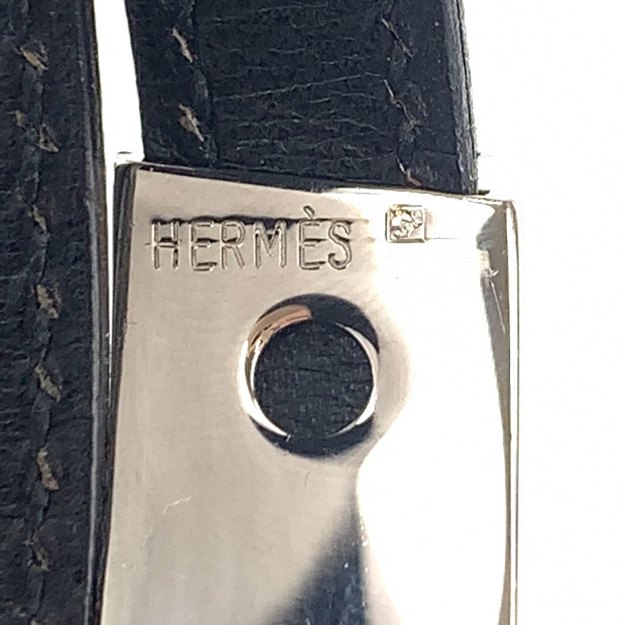 B-095
HERMES エルメス プスプス ブラック 黒 シルバー金具 レザー / メタル バングル ブレスレット □B刻印  レディース
