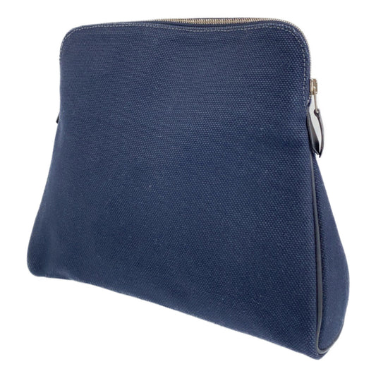 B-091
HERMES エルメス ボリード ポーチ ネイビー  シルバー金具 紺 キャンバス ポーチ クラッチバッグ □J刻印  レディース