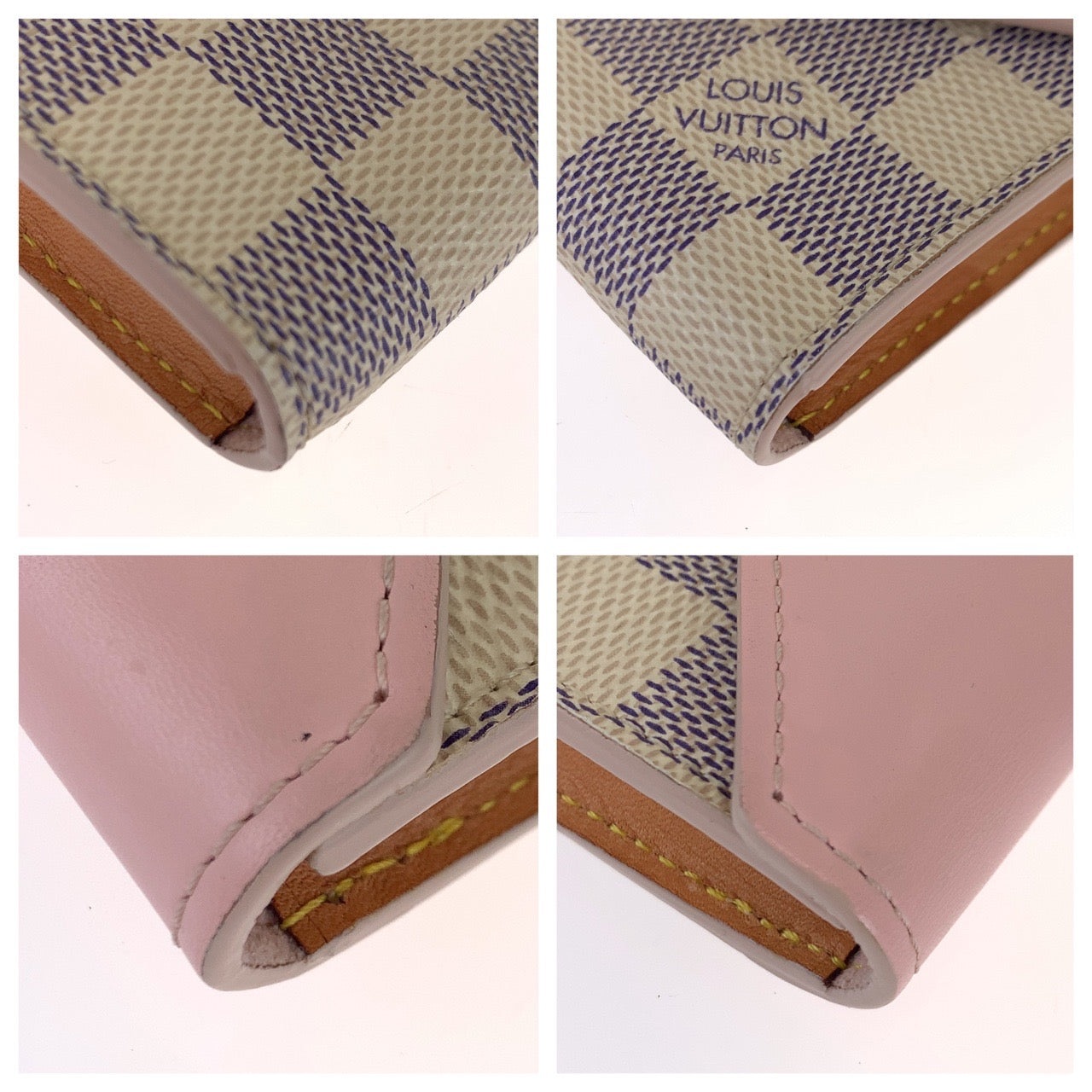 B-071
LOUIS VUITTON ルイ ヴィトン ダミエ アズール ポルトフォイユ ゾエ ホワイト 白 ピンク ゴールド金具 PVC N60292 カードケース 名刺入れ  レディース