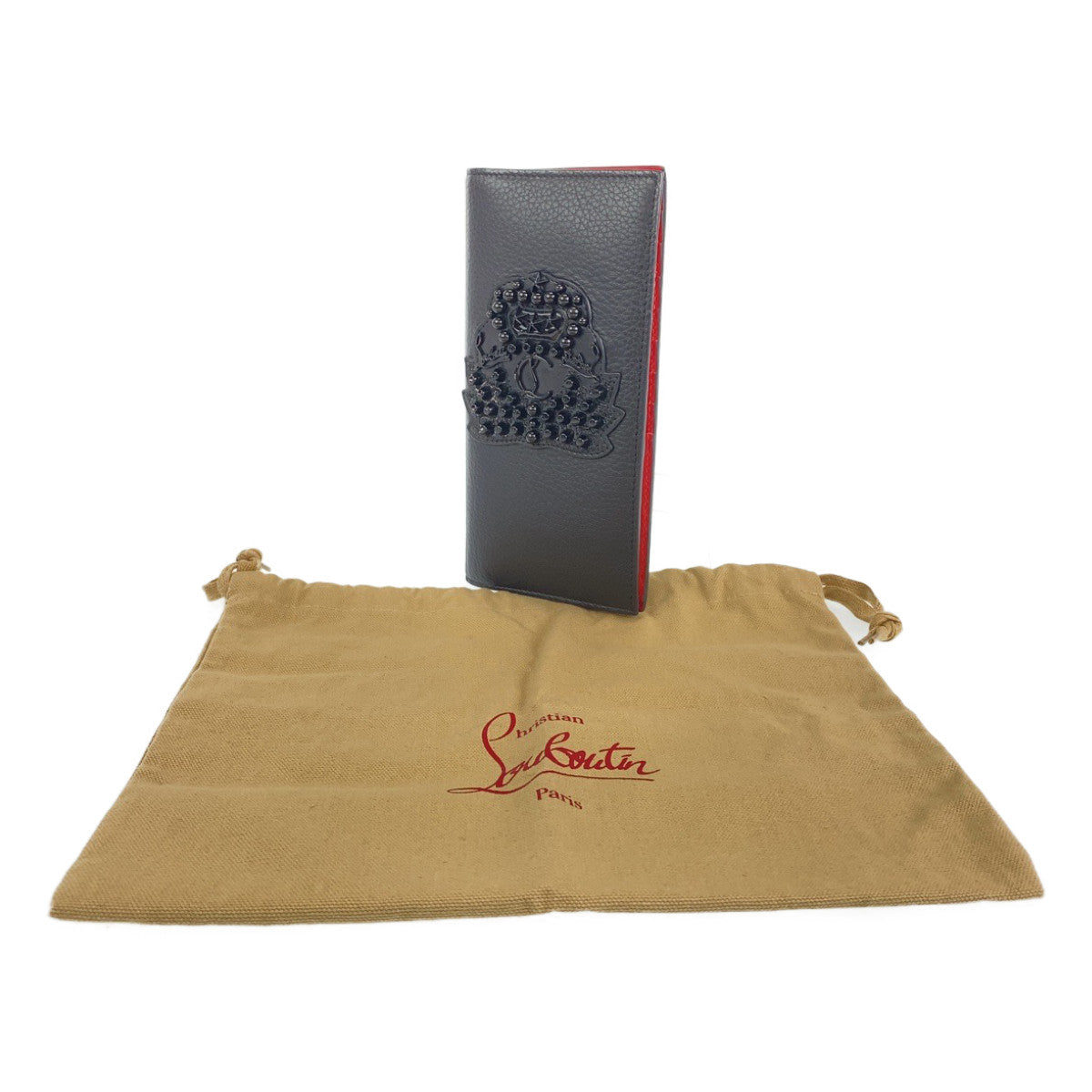 C-115
Christian Louboutin クリスチャンルブタン NAXOS ブラック 黒 レザー 二つ折り長財布 札入れ  メンズ