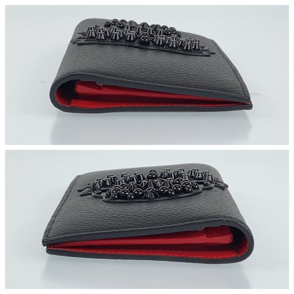 C-115
Christian Louboutin クリスチャンルブタン NAXOS ブラック 黒 レザー 二つ折り長財布 札入れ  メンズ