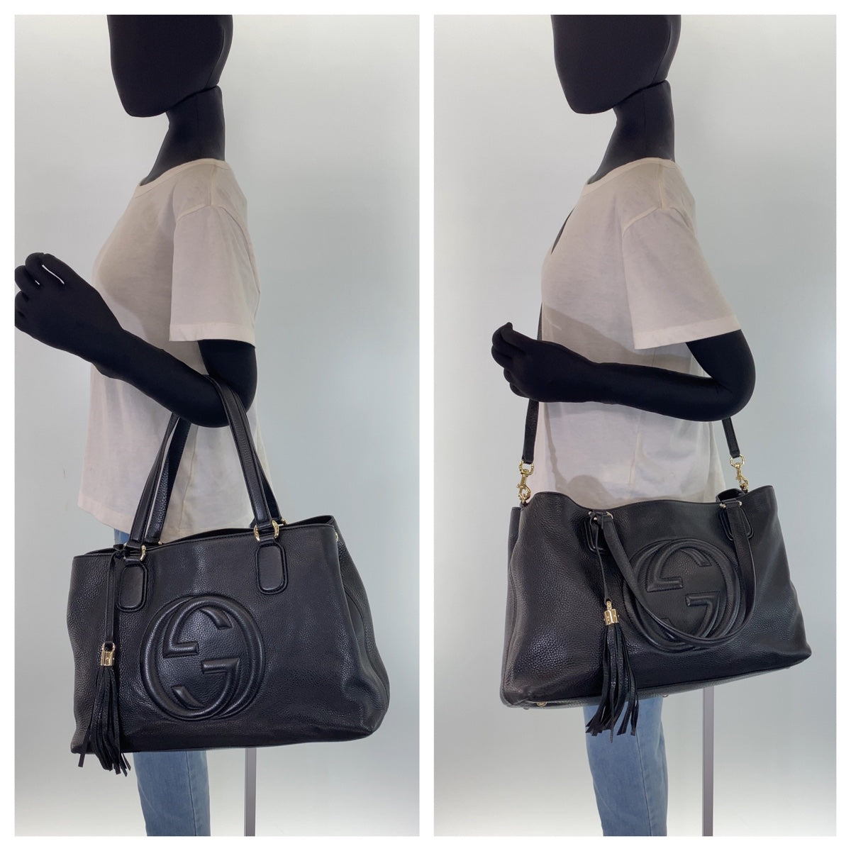 H-0071
GUCCI グッチ ソーホー インターロッキング タッセル ブラック 黒 ゴールド金具 レザー 308363 ショルダーバッグ トートバッグ 2way  レディース