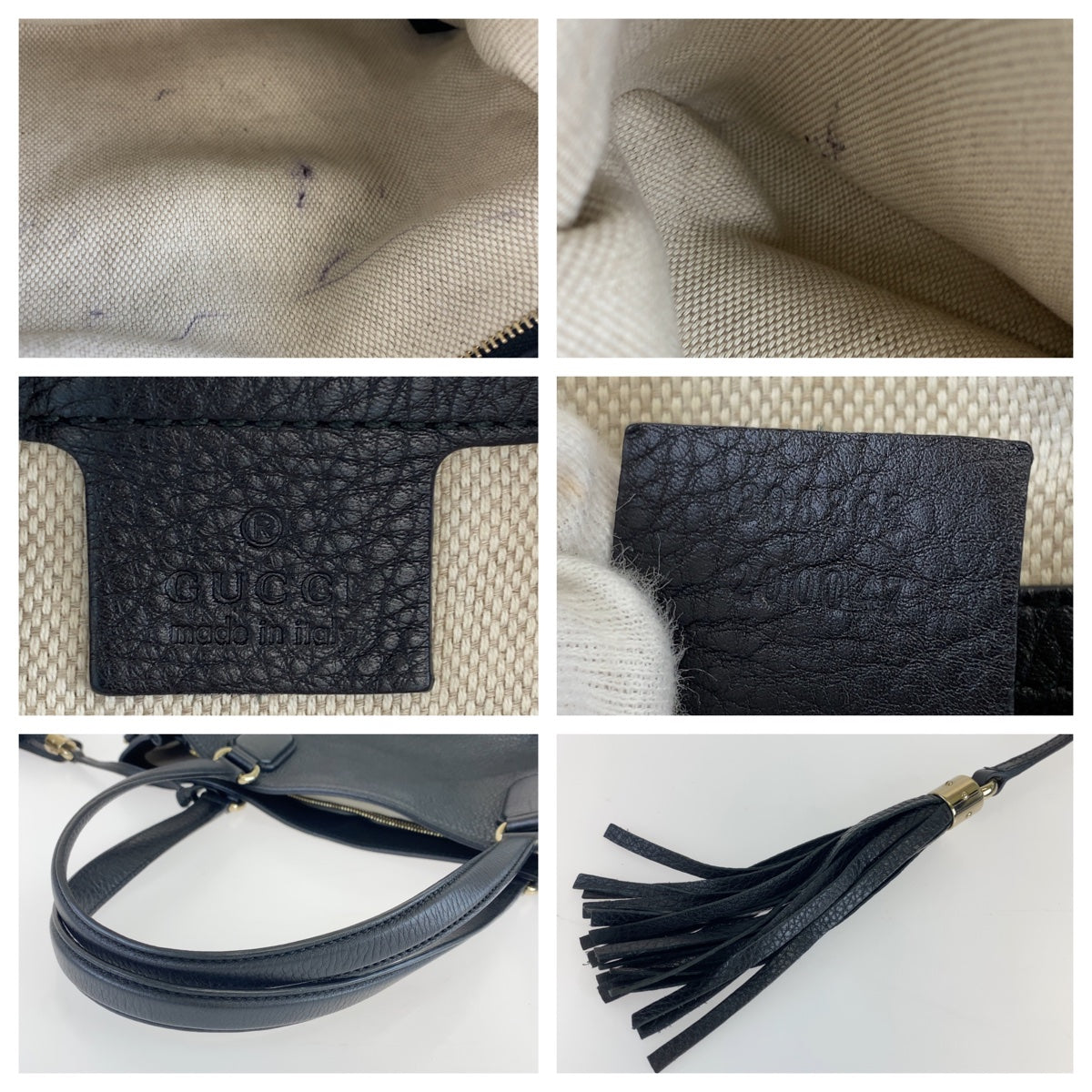H-0071
GUCCI グッチ ソーホー インターロッキング タッセル ブラック 黒 ゴールド金具 レザー 308363 ショルダーバッグ トートバッグ 2way  レディース