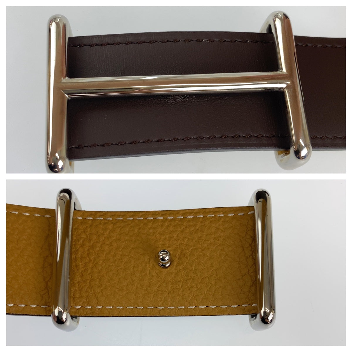 C-012
HERMES エルメス イデム ブラウン 茶色 レザー ベルト バッグル R刻印  メンズ