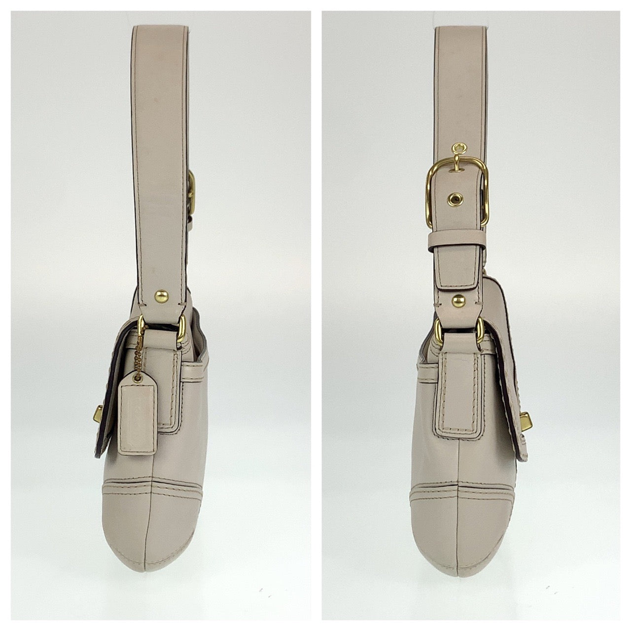 COACH コーチ ベージュ 薄茶色 アイボリー ゴールド金具 レザー ハンドバッグ ワンショルダーバッグ  レディース