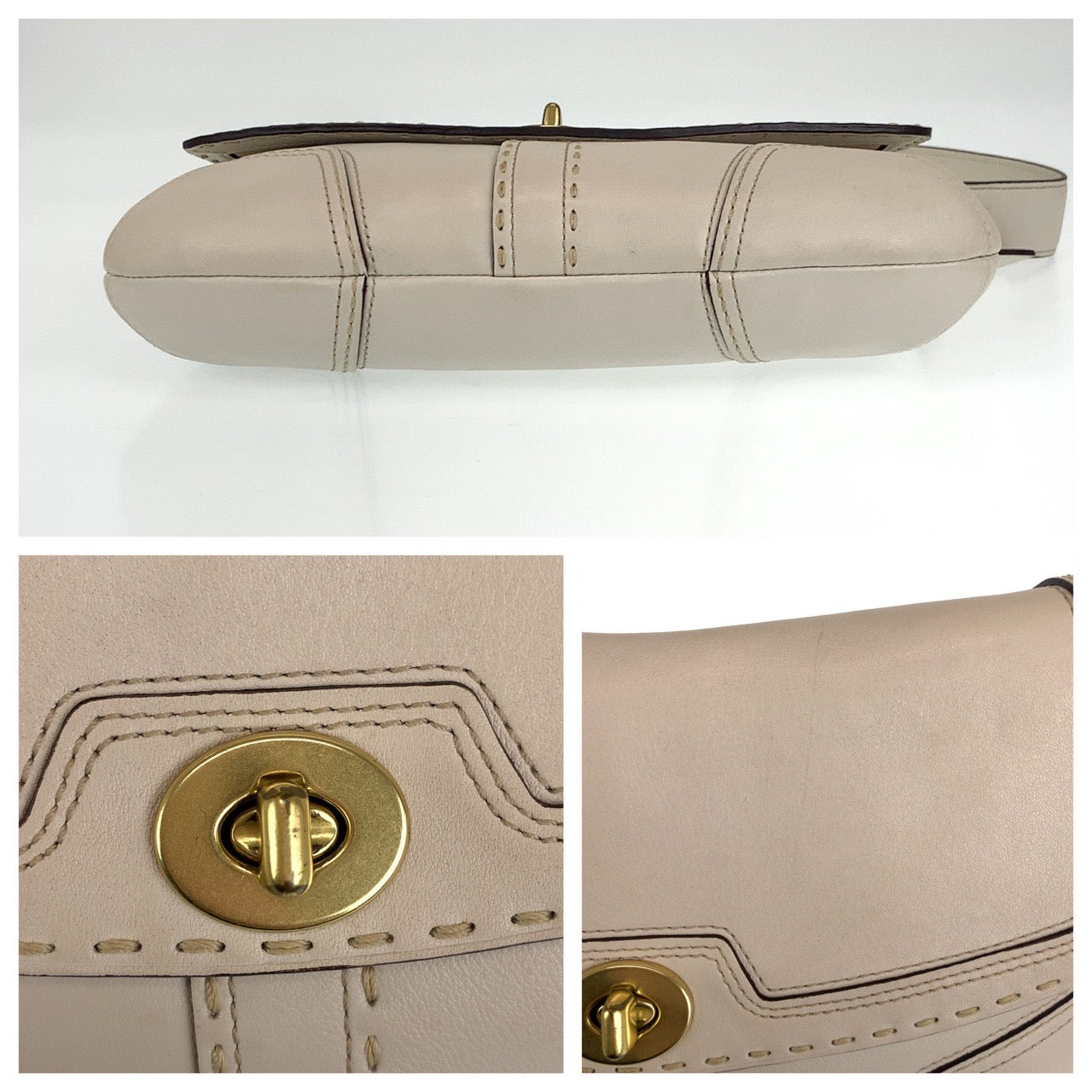 COACH コーチ ベージュ 薄茶色 アイボリー ゴールド金具 レザー ハンドバッグ ワンショルダーバッグ  レディース
