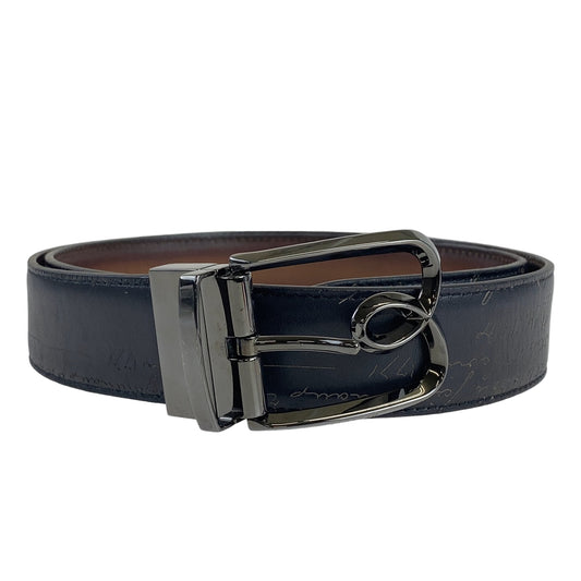 B-072
Berluti ベルルッティ Bボリュート ブラック 黒 シルバー金具 レザー ベルト バッグル  メンズ