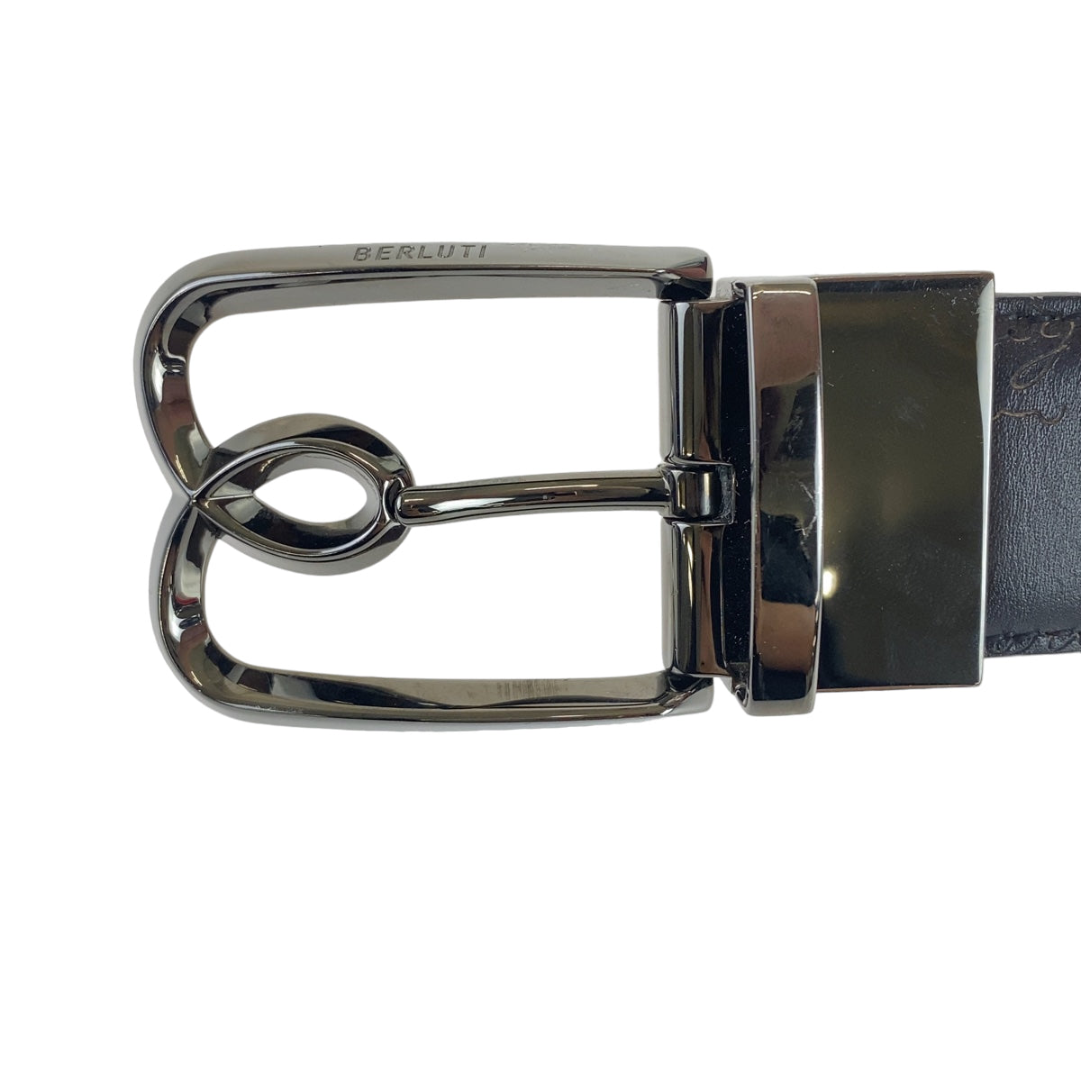 B-072
Berluti ベルルッティ Bボリュート ブラック 黒 シルバー金具 レザー ベルト バッグル  メンズ
