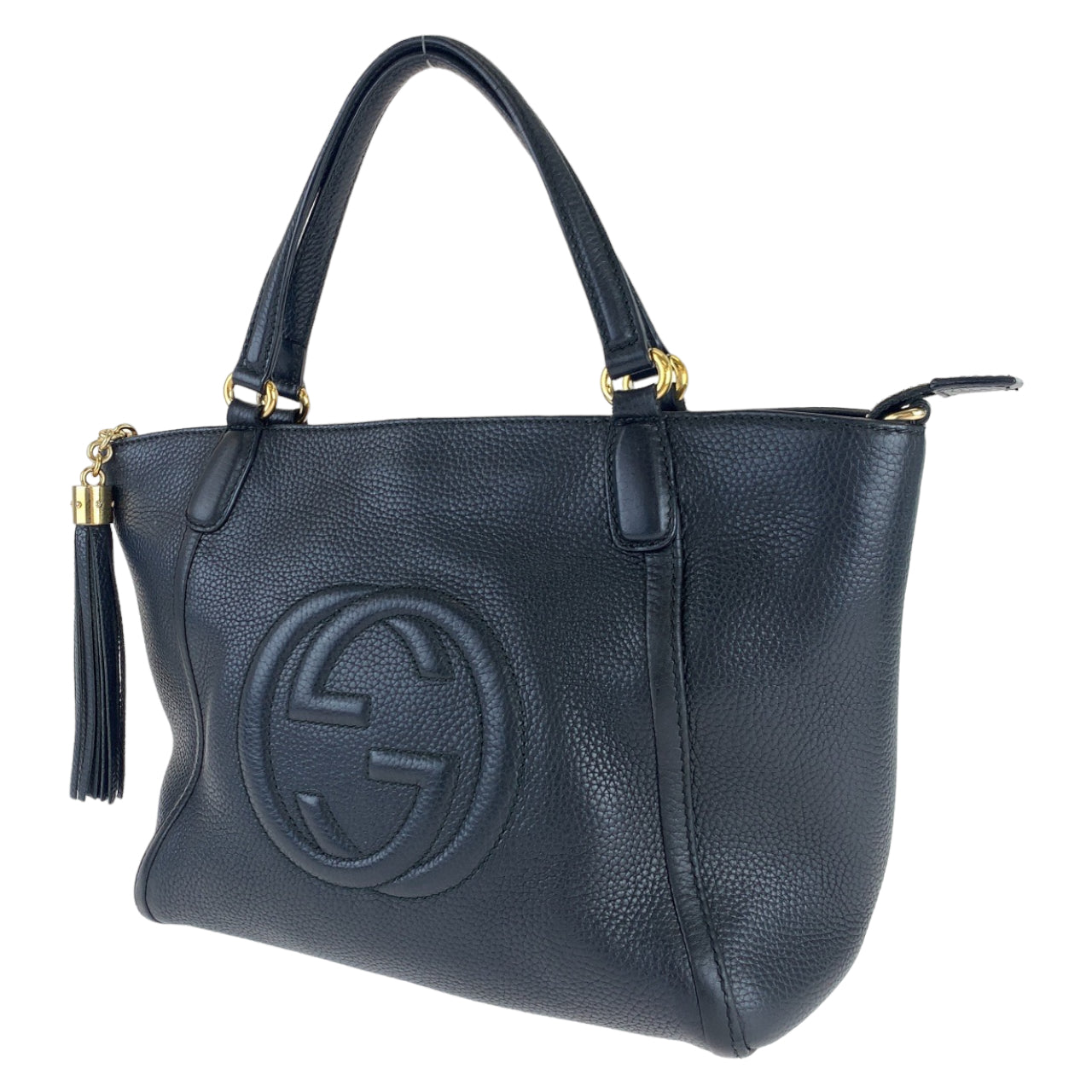 H-0113
GUCCI グッチ ソーホー インターロッキング フリンジ ブラック 黒 ゴールド金具 レザー 369176 ハンドバッグ トートバッグ  レディース