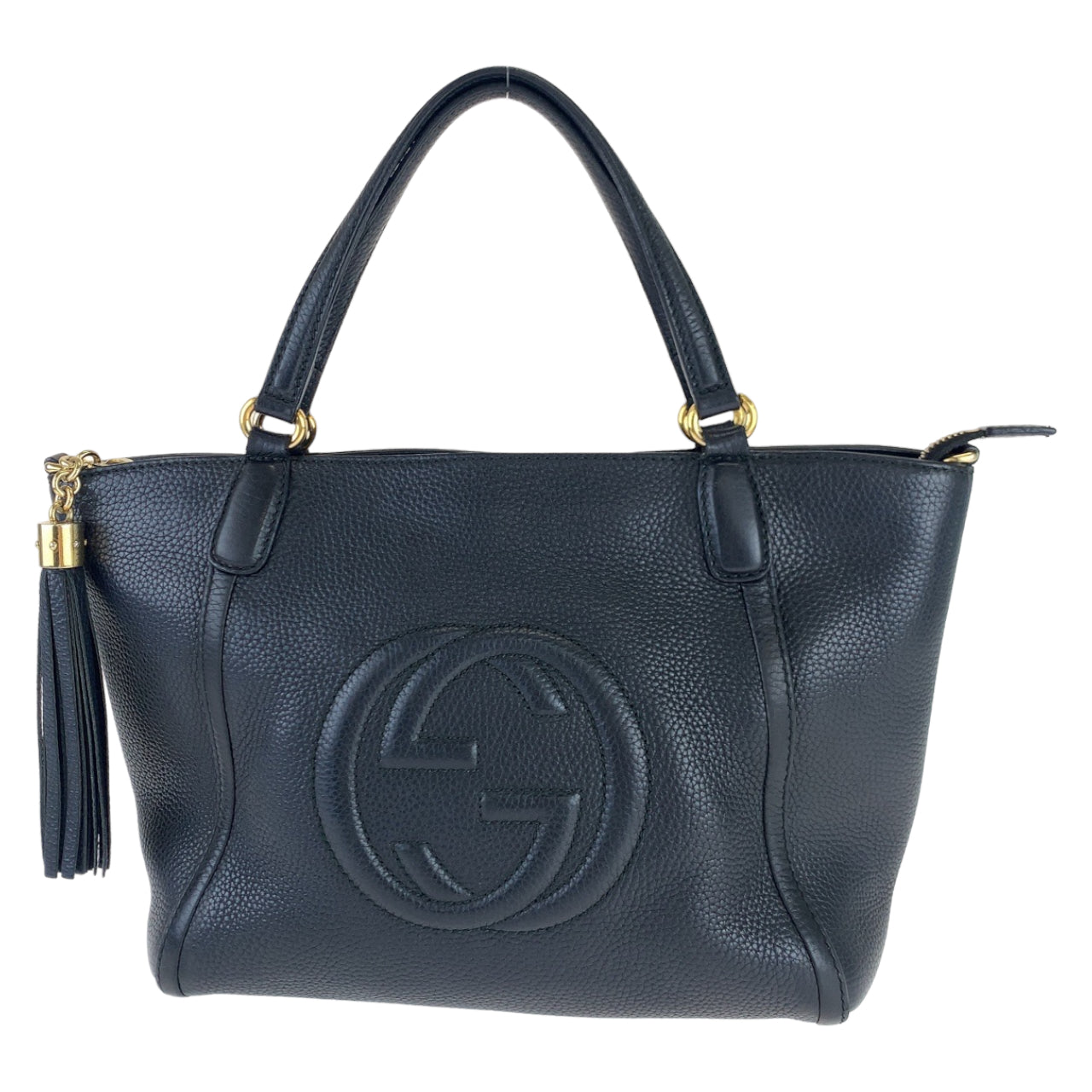 H-0113
GUCCI グッチ ソーホー インターロッキング フリンジ ブラック 黒 ゴールド金具 レザー 369176 ハンドバッグ トートバッグ  レディース