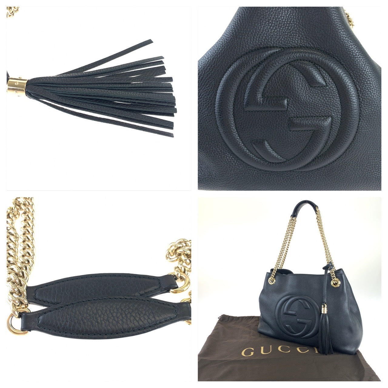 H-0115
GUCCI グッチ ソーホー インターロッキングG フリンジ ブラック 黒 ゴールド金具 レザー 308982 チェーンショルダーバッグ 肩掛け  レディース