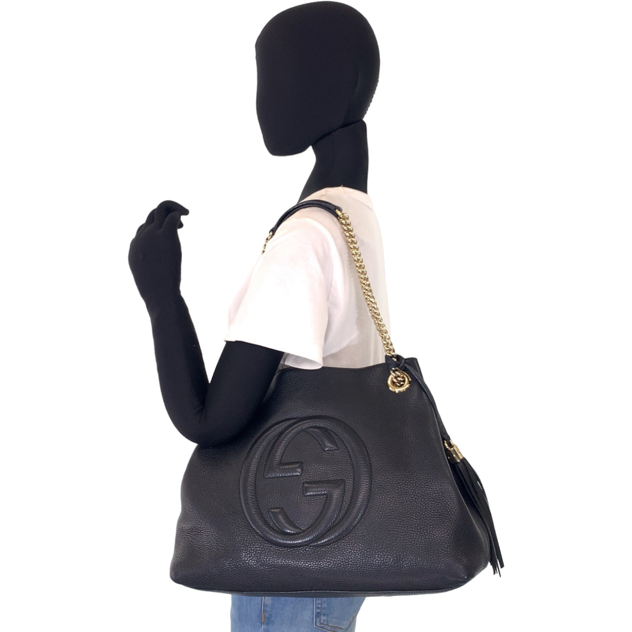H-0115
GUCCI グッチ ソーホー インターロッキングG フリンジ ブラック 黒 ゴールド金具 レザー 308982 チェーンショルダーバッグ 肩掛け  レディース
