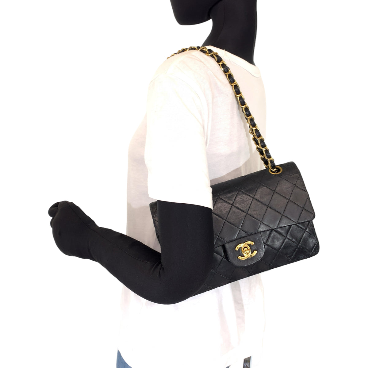 CHANEL シャネル ヴィンテージ マトラッセ23 ダブルフラップ タイムレス ココマーク ターンロック ブラック 黒 ゴールド金具 ラムスキン Wチェーンショルダーバッグ 肩掛け  レディース