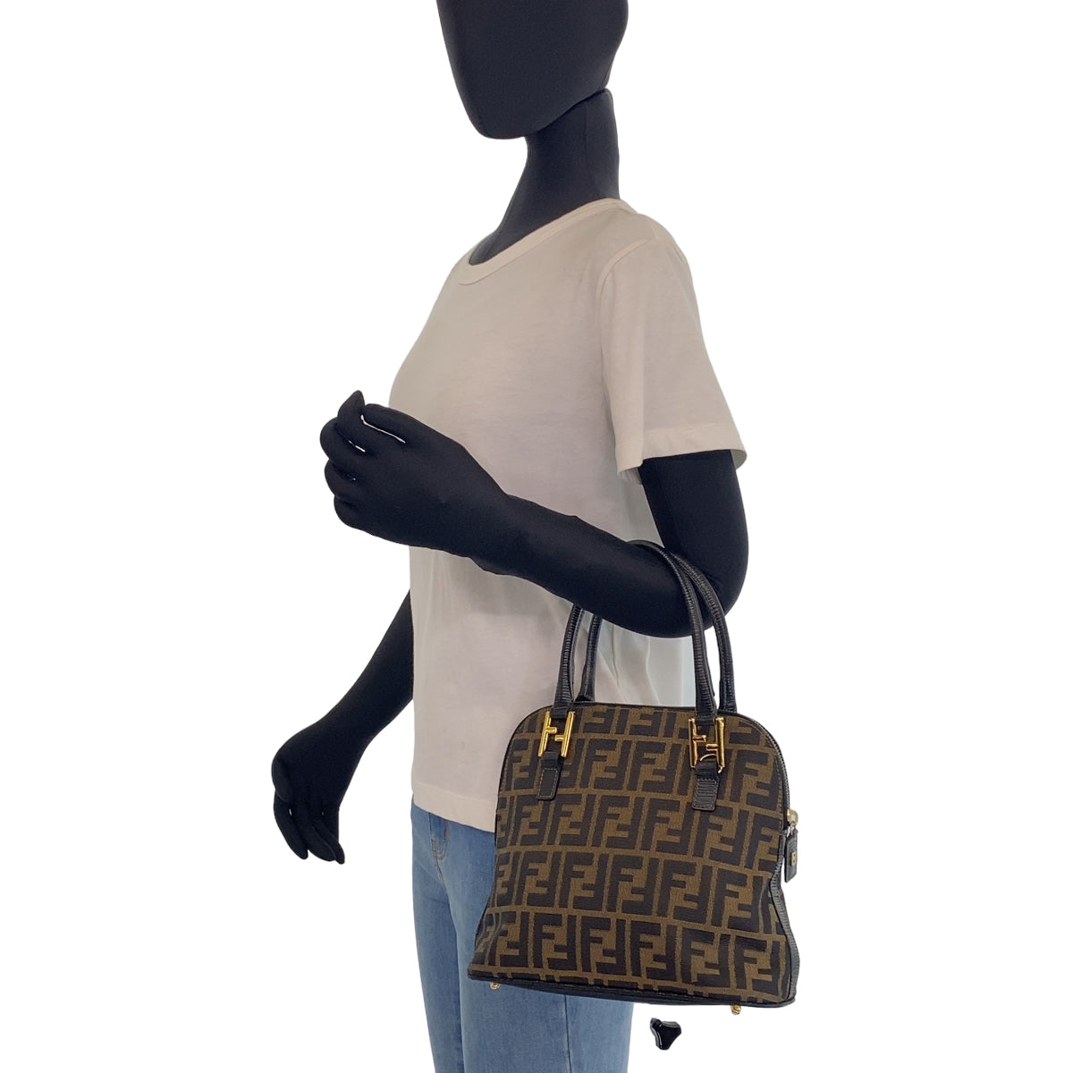 B-127
FENDI フェンディ ズッカ ブラウン 茶 ゴールド金具 キャンバス ハンドバッグ  レディース