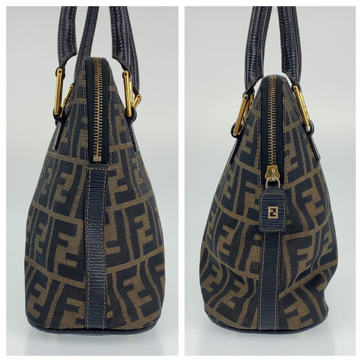 B-127
FENDI フェンディ ズッカ ブラウン 茶 ゴールド金具 キャンバス ハンドバッグ  レディース
