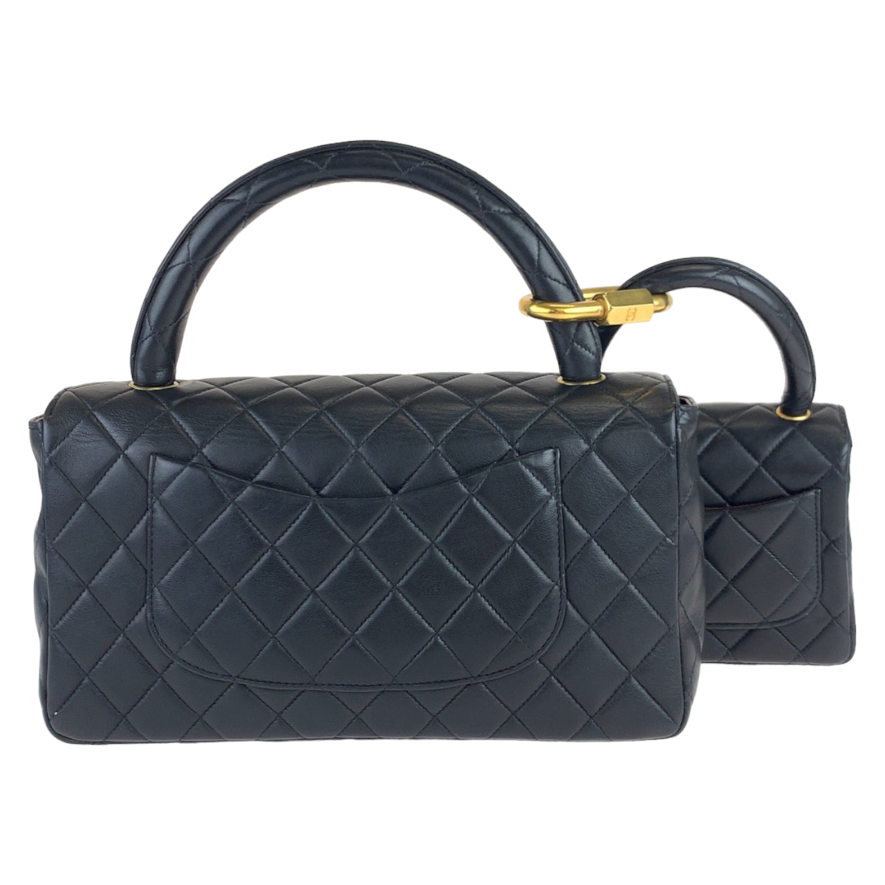 H-0154
CHANEL シャネル ヴィンテージ マトラッセ 親子バッグ ココマーク ターンロック ブラック 黒 ゴールド金具 ラムスキン ハンドバッグ  レディース