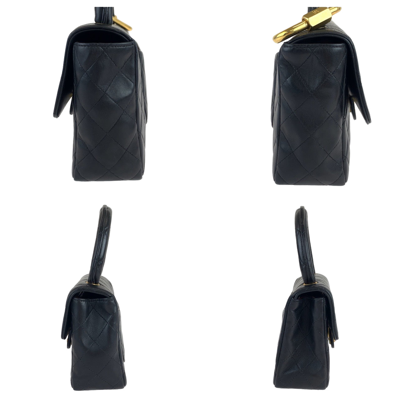 H-0154
CHANEL シャネル ヴィンテージ マトラッセ 親子バッグ ココマーク ターンロック ブラック 黒 ゴールド金具 ラムスキン ハンドバッグ  レディース