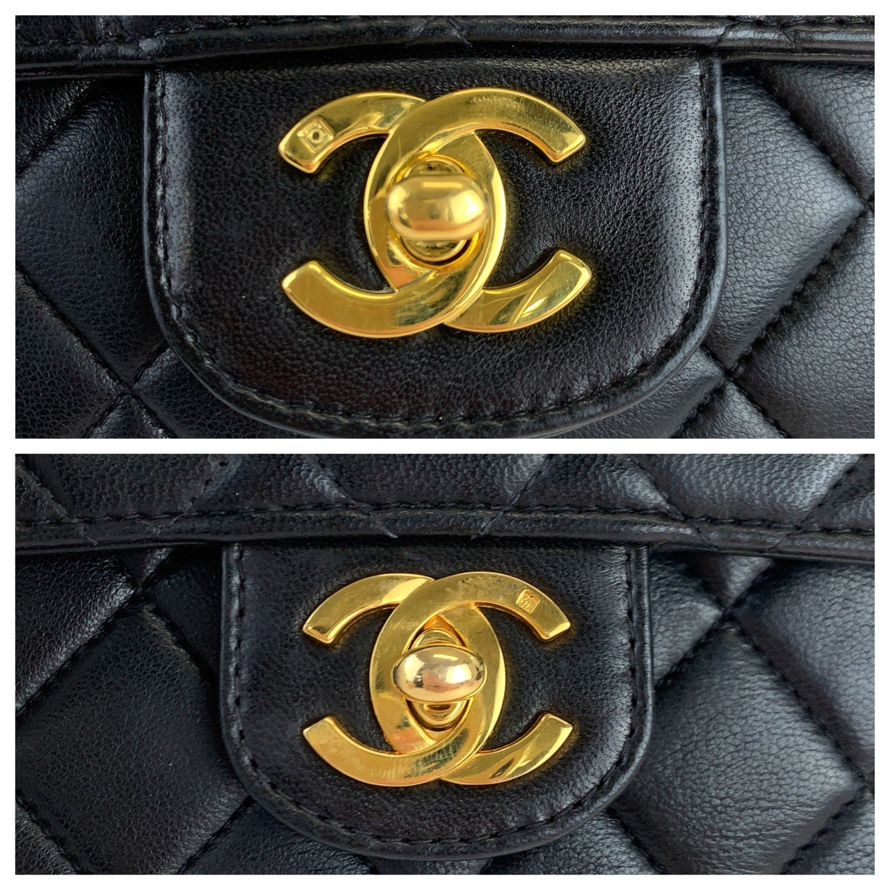 H-0154
CHANEL シャネル ヴィンテージ マトラッセ 親子バッグ ココマーク ターンロック ブラック 黒 ゴールド金具 ラムスキン ハンドバッグ  レディース