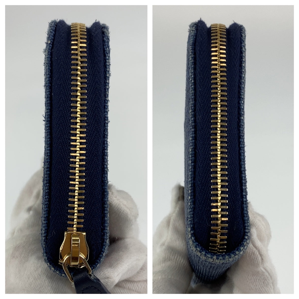 C-018
 CHANEL Deauville Navy Blue Gold Hardware Canvas Long Wallet Round Zipper Women's