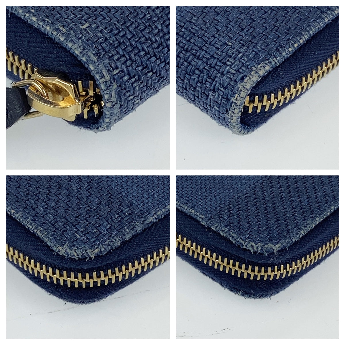 C-018
 CHANEL Deauville Navy Blue Gold Hardware Canvas Long Wallet Round Zipper Women's