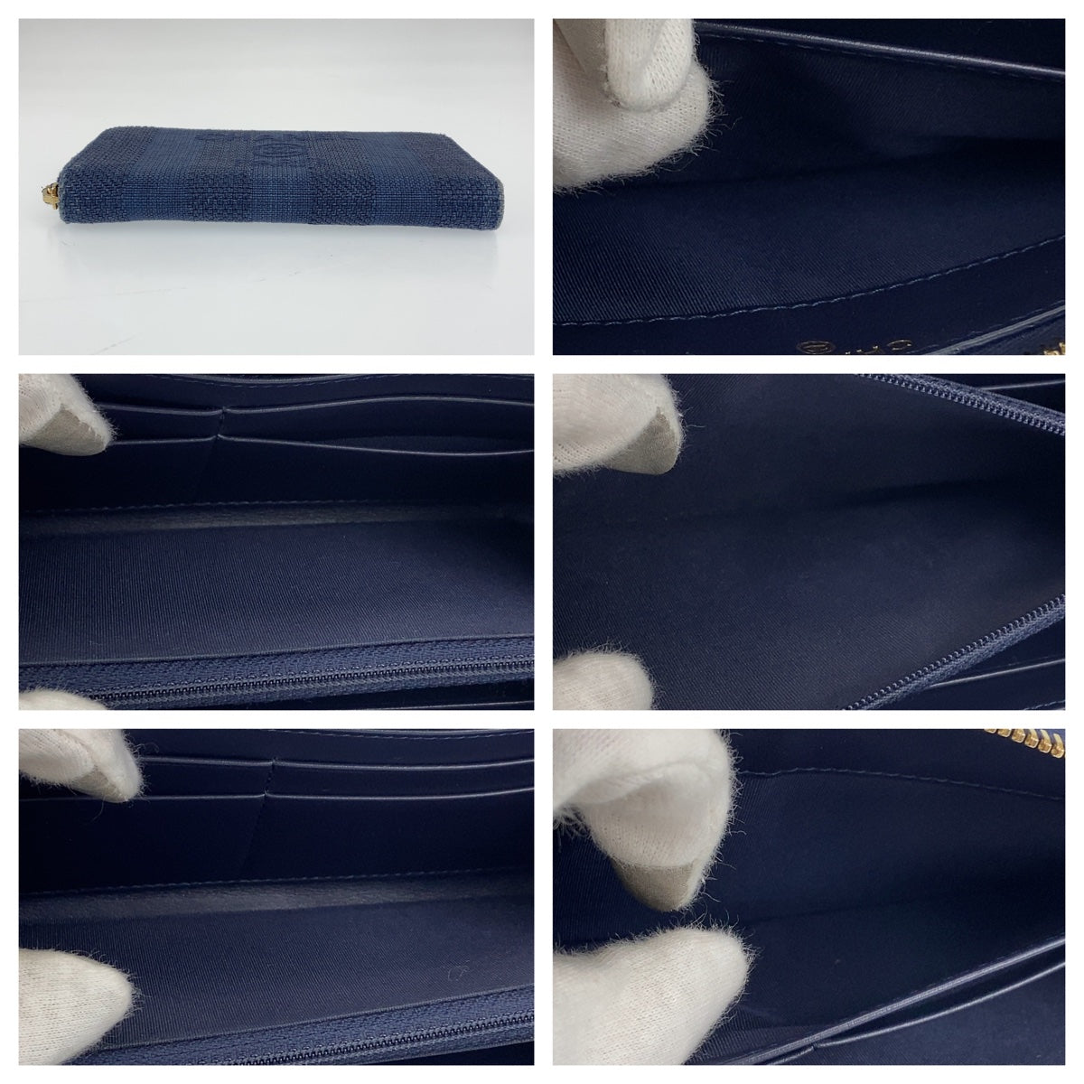 C-018
 CHANEL Deauville Navy Blue Gold Hardware Canvas Long Wallet Round Zipper Women's