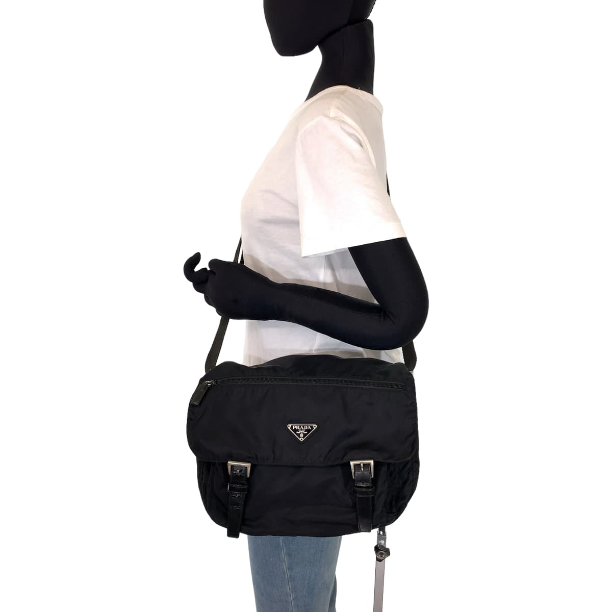 PRADA Tessuto black nylon shoulder bag for women