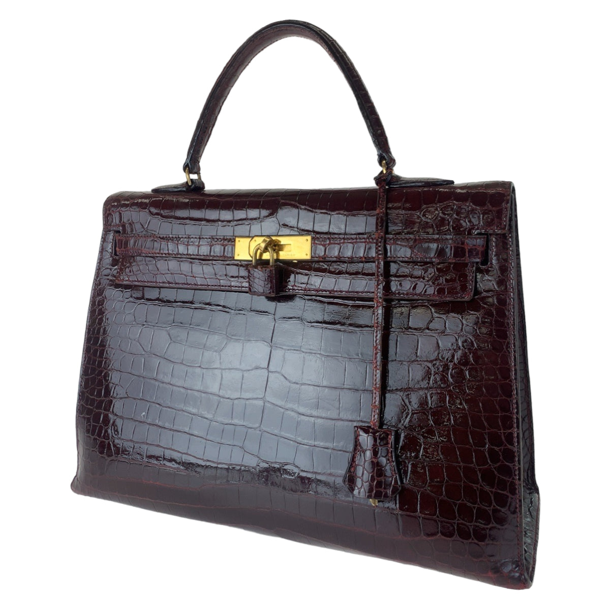 HERMES エルメス ケリー35 クロコダイル ポロサス ワインレッド 赤 ゴールド金具 ポロサス ハンドバッグ トートバッグ 読み取り不可刻印  レディース
