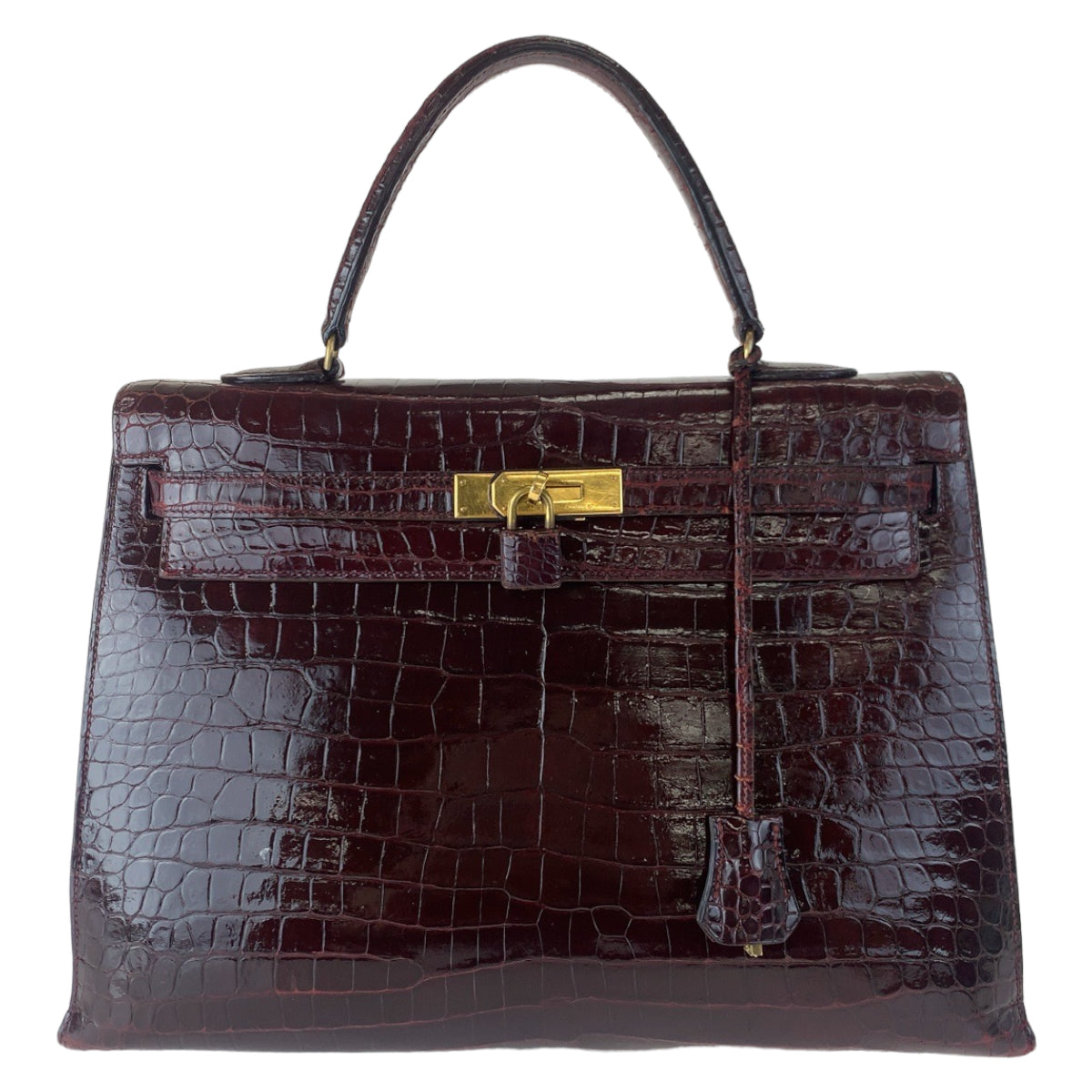 HERMES エルメス ケリー35 クロコダイル ポロサス ワインレッド 赤 ゴールド金具 ポロサス ハンドバッグ トートバッグ 読み取り不可刻印  レディース
