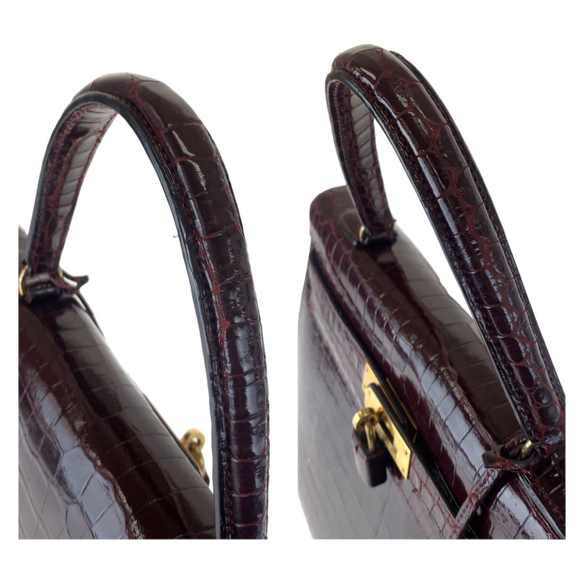 HERMES エルメス ケリー35 クロコダイル ポロサス ワインレッド 赤 ゴールド金具 ポロサス ハンドバッグ トートバッグ 読み取り不可刻印  レディース